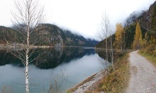 Gosauseen lake coast at fall, austria