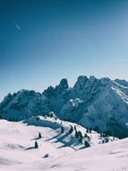 panoramic view of dolomites in the snow