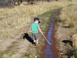 Picture of the boy is walking alone