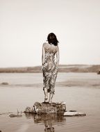monochrome picture of a woman in sexy dress