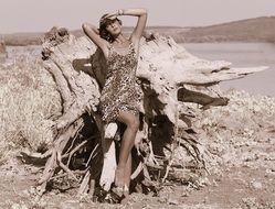 model in dress with leopard print