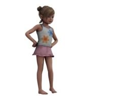 little girl in a vest and skirt as 3d illustration