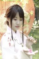 Chinese girl with umbrella in hand