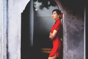 photo of the girl in a red dress in Vietnam