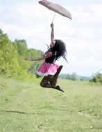 jumping Girl with Umbrella