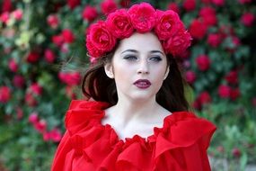 Girl with Red Roses wreath on head