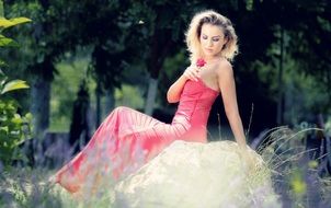 Girl Blonde in pink dress Portrait