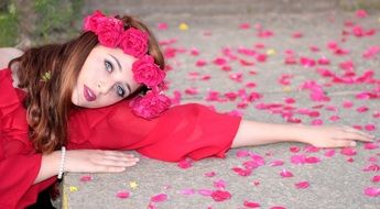 Girl with red Flowers in hairs