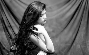 brunette model in black and white