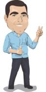 drawing of a man in trousers and a blue shirt