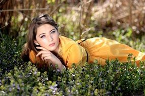 seductive model on the forest meadow