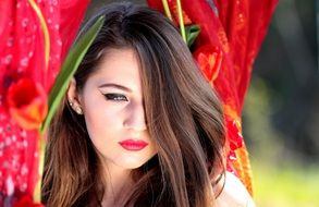 dark blonde model with blue eyes