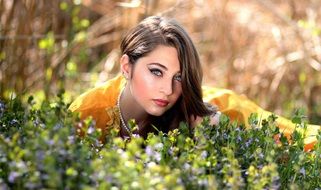 dark blonde on the forest meadow