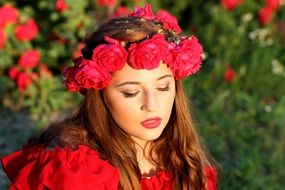 beautiful woman with roses wreath