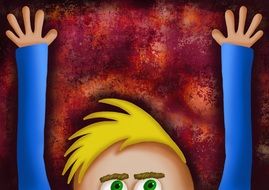 painted boy with hands up