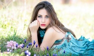 beatuful woman on the spring meadow
