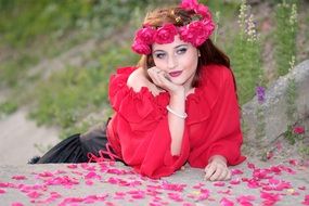 beatuful woman with flowers wreath