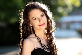 nice Girl with Long Hair on blurred background