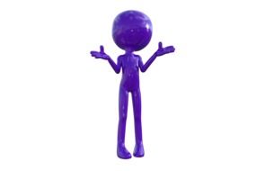 purple figurine of a man with a question
