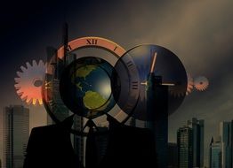 Skyline Man Globe drawing