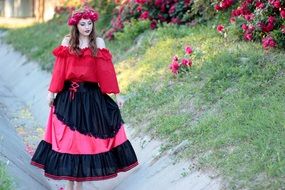 woman with rose wreath outdoor