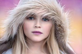 girl with a beautiful face with a hood on his head