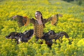 princess among colorful yellow field
