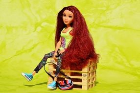 doll with long hair on pallets