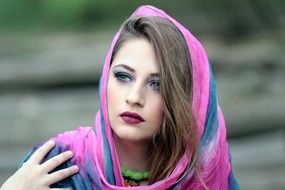 woman with make-up and beautiful and colorful scarf