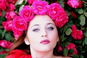 portrait of a woman with roses wreath