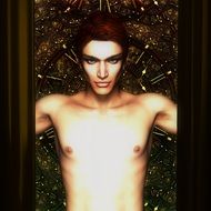 naked Man torso in front of Clock face, digital art