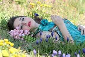 young woman on the spring meadow