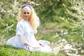 blonde in the white dress outdoor