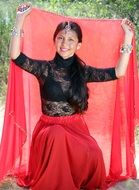 indian girl in red oriental dress