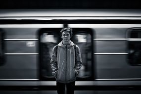 man in the subway black and white