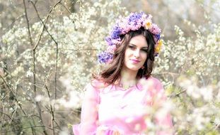 girl in a floral wreath like spring