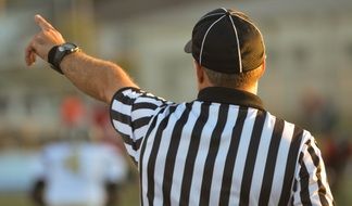 Referee, Man in uniform pointing aside, back view