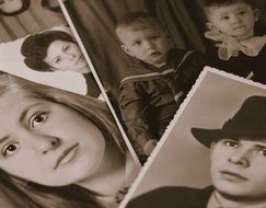 generations of relatives in retro photos from family album
