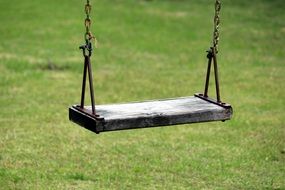 old swing on which no one sits and green grass