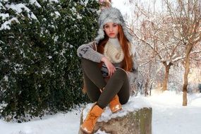 Girl with the long hair in winter