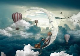 balloons in the clouds