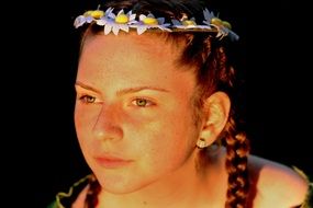 portrait of a girl with freckles and braids
