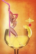 sexy girl in a glass with a cocktail