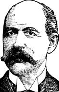 head of Bald moustache mature Man, vintage drawing