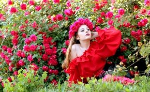 sensual model on the roses bush background