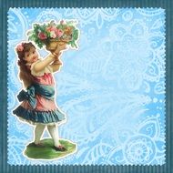 blue vintage greeting card with small girl