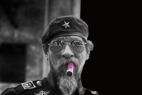 photo of a military man with a cigar in Cuba