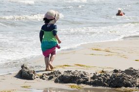 Girl in a hat walking on the beach