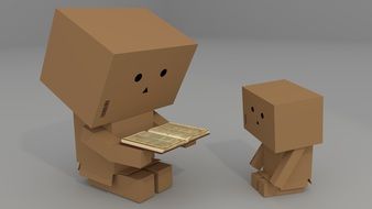 parent Reads Book to child, Carton boxes