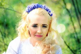 blonde with blue floral wreath